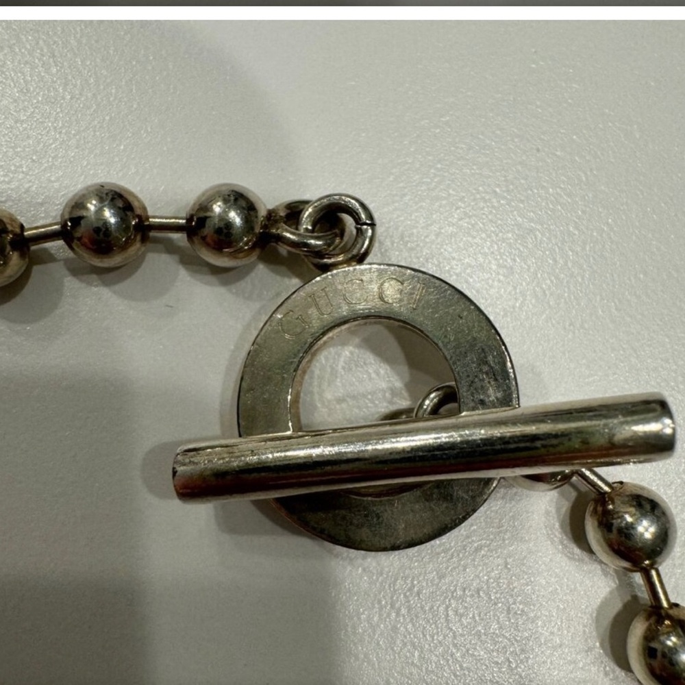 GUCCI Sterling Silver Boule Beaded Choker Toggle Necklace 16 inches - Picture 5 of 9